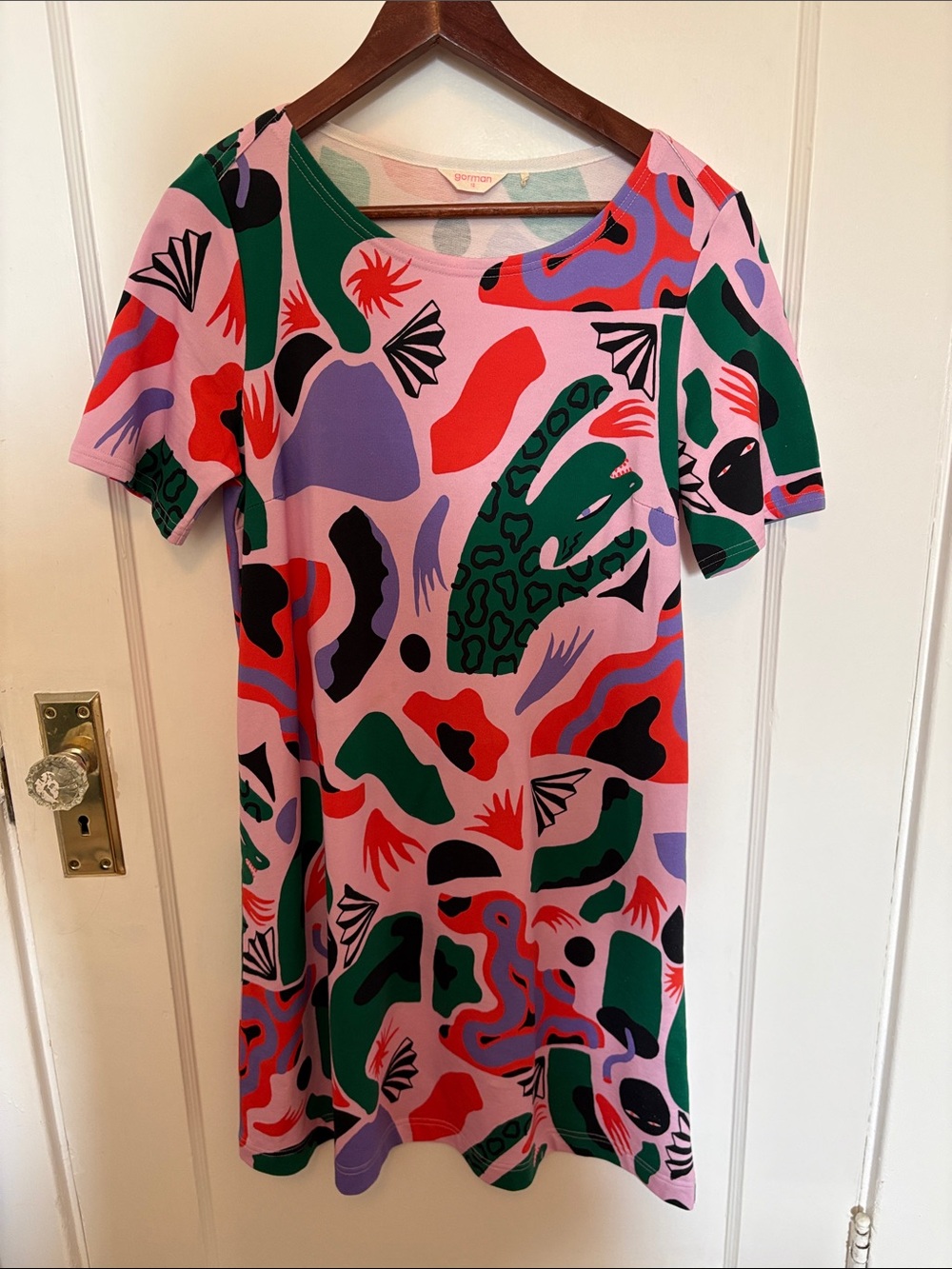 gorman Pink Abstract Multicolor Short Sleeve Dress